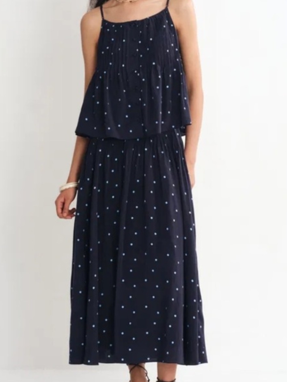 Fabrique Ellie Polka Dot Cami Top and Skirt Matching Set in Linen Blend